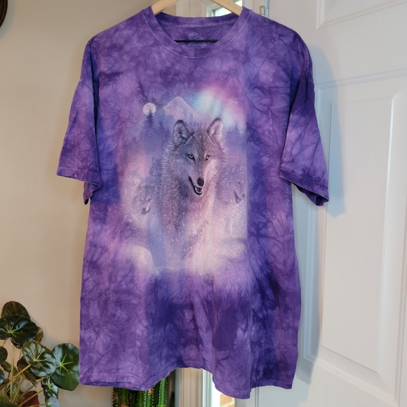 The Mounting Purple Tie-dye Wolf Printed 100% Cotton T-shirt, Size XXL - Picture 1 of 7
